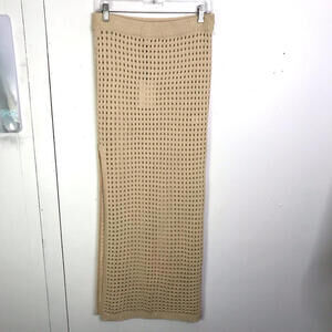 Elan Skirt Womens M Crochet Maxi Beachy Cover Up Side Slits Avda Cream New